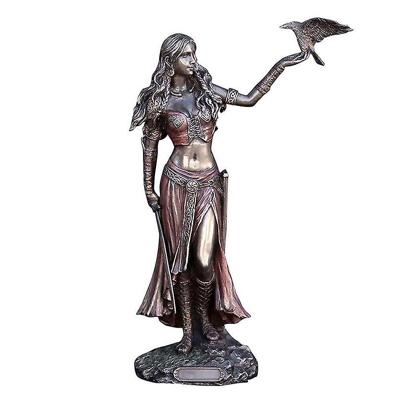 Unbrand Resin Statues Morrigan The Celtic Goddess Of Battle With Crow & Sword Statue Brown A