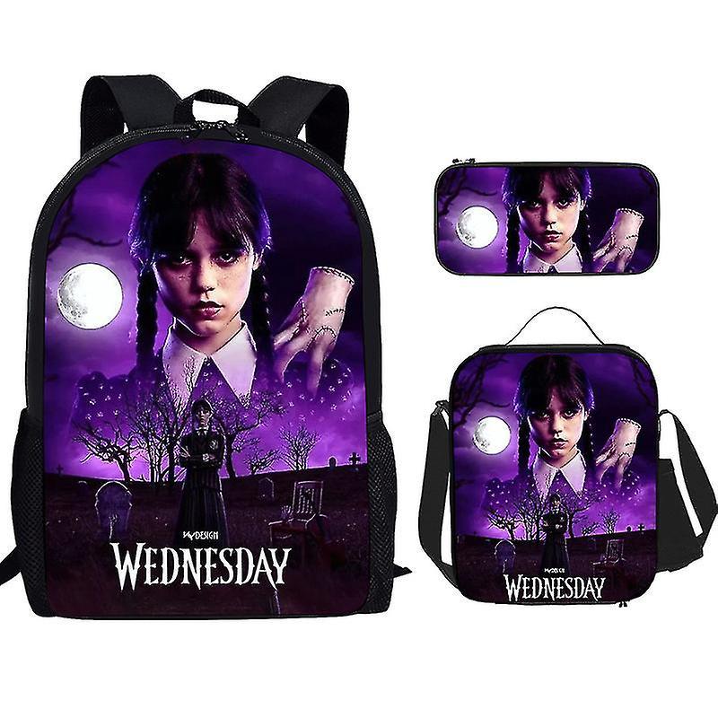 Cryin 3pcs/set Wednesday Addams Figure Kids Backpack Printed Kindergarten Pencil Case Boy Girls Shoulder Bag Children Schoolbag Gifts High Quality 17