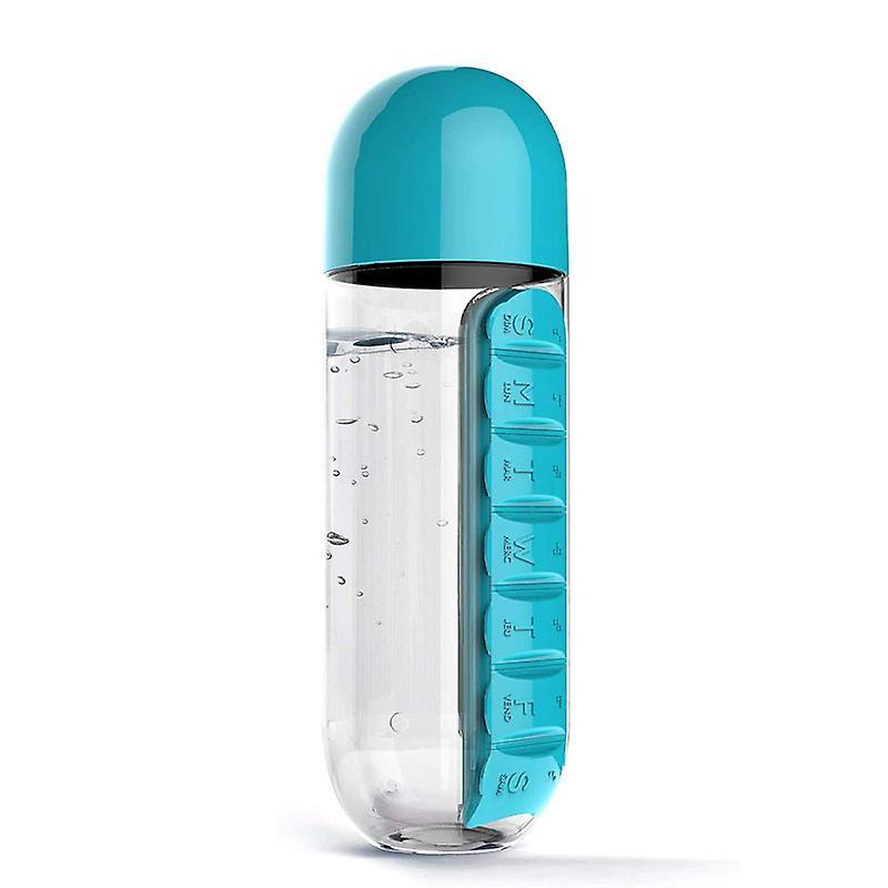 Pigeon 2 in 1 Pill Box Cup, Outdoor Portable Water Bottle with Medicine Box600ml Portable 7 Days Pill Box Organiser Water Bottle for Ca