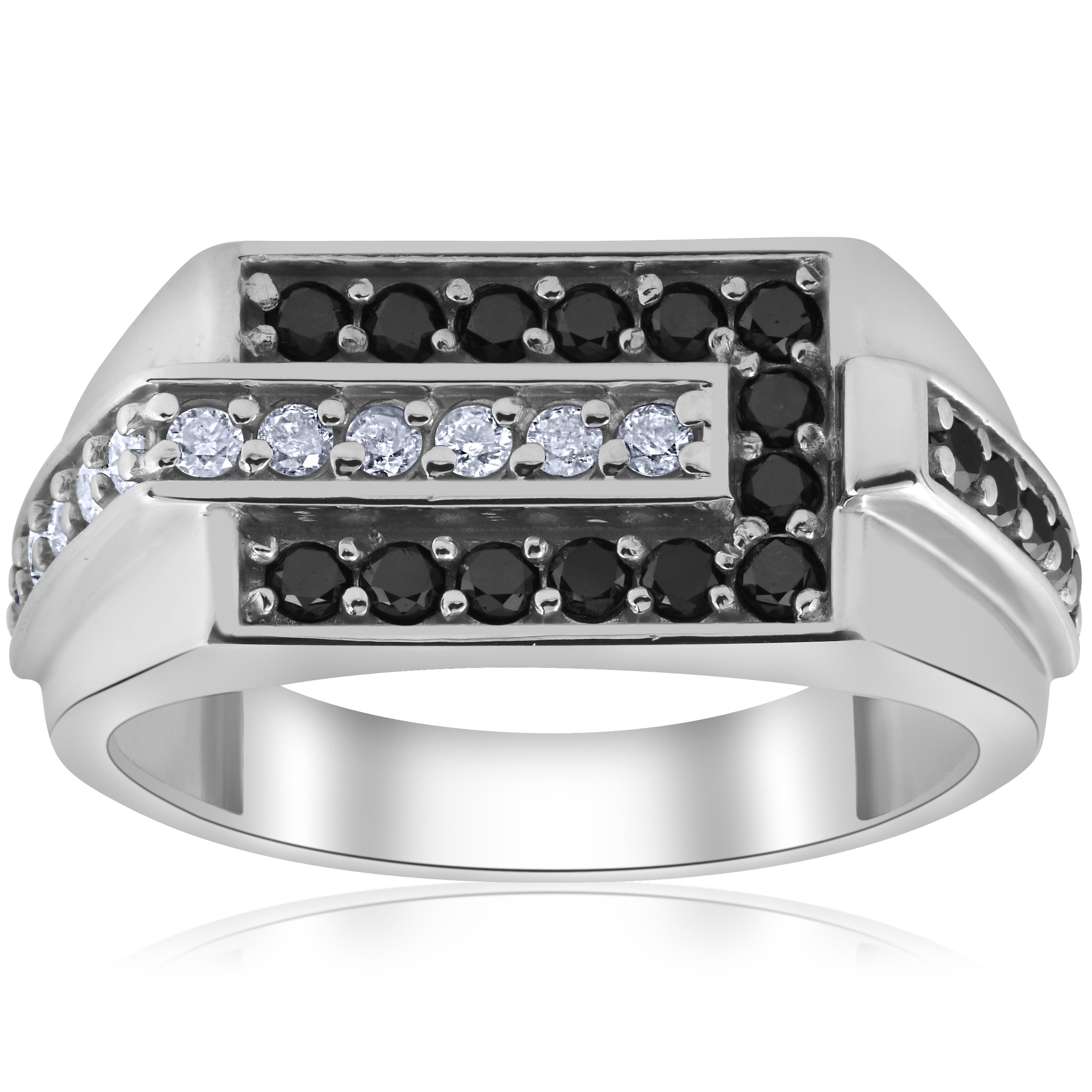 Pompeii3 Mens 5/8ct Black & White Diamond Wedding Ring 10k White Gold 7