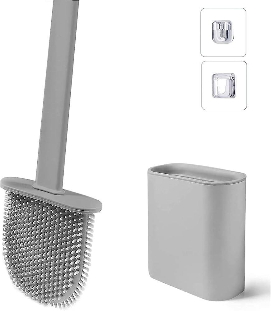 Tcgg-toilet Brush With Holder, Flexible Silicone Toilet Brush, Quick Dry Toilet Brush And Container For Bathroom With Wall Mount, Gray