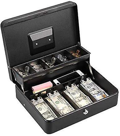 Wenkeay Lockable Metal Money Box Money, Coin and Safety Large Cash Box with Lock - New Metal Money Box - Black