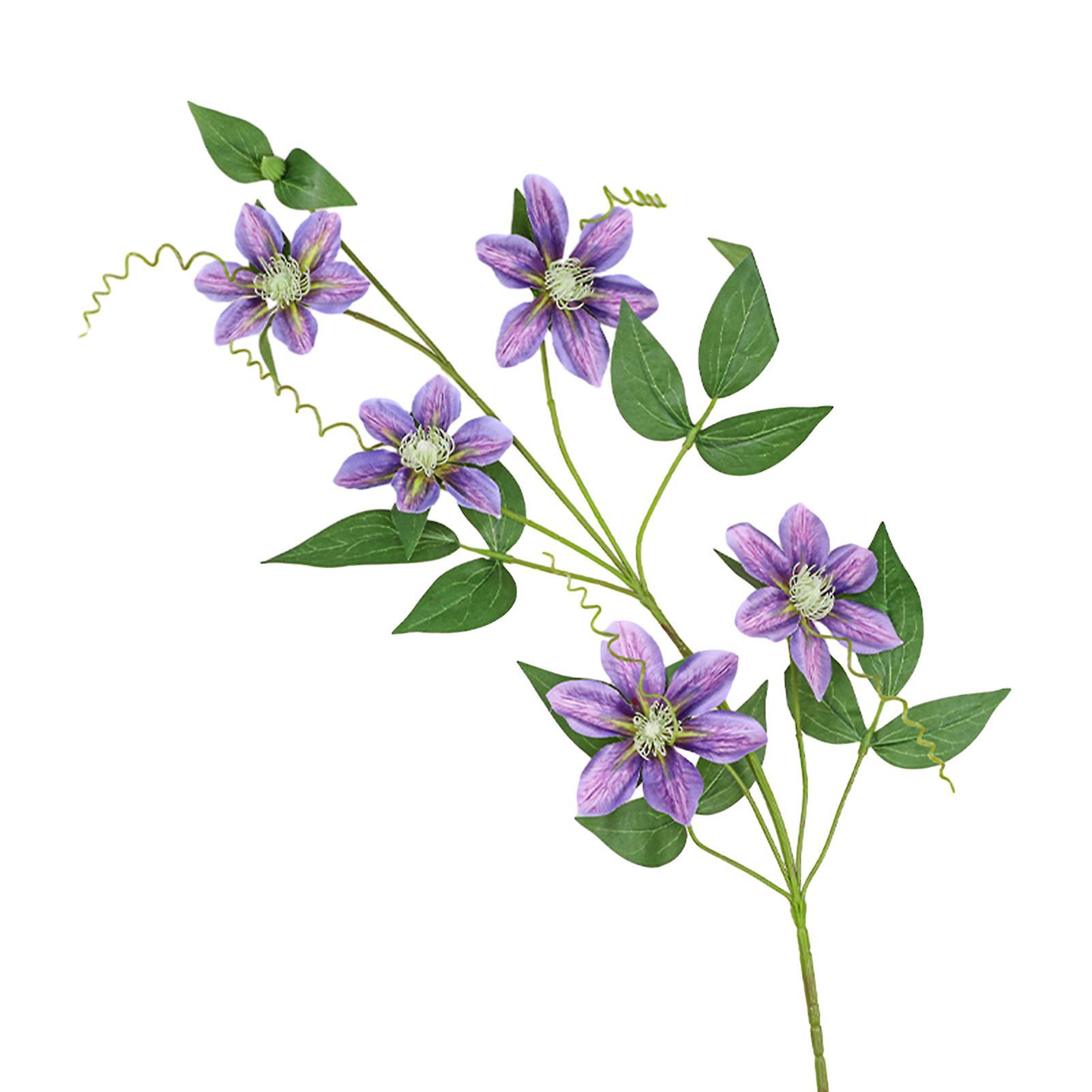 Wilitto Artificial Flower Realistic 5-Head Clematis Fake Flower Easy-care Simulation Flower for Wedding Home Decor Purple