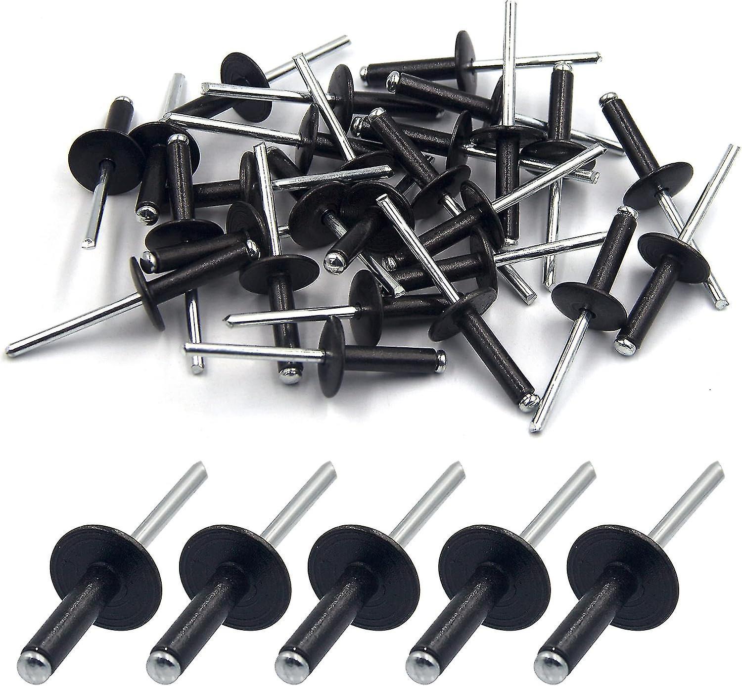 Unbrand 50pcs Aluminum Blind Rivets With Large Flange 4.8mm X 20mm, Pack Of 50 (black)