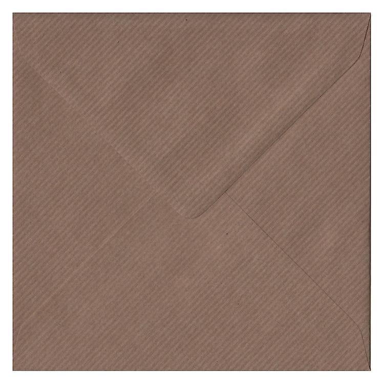 ColorSono Brown Ribbed Gummed 130mm Square Coloured Brown Envelopes. 100gsm FSC Sustainable Paper. 130mm x 130mm. Banker Style Envelope. 100