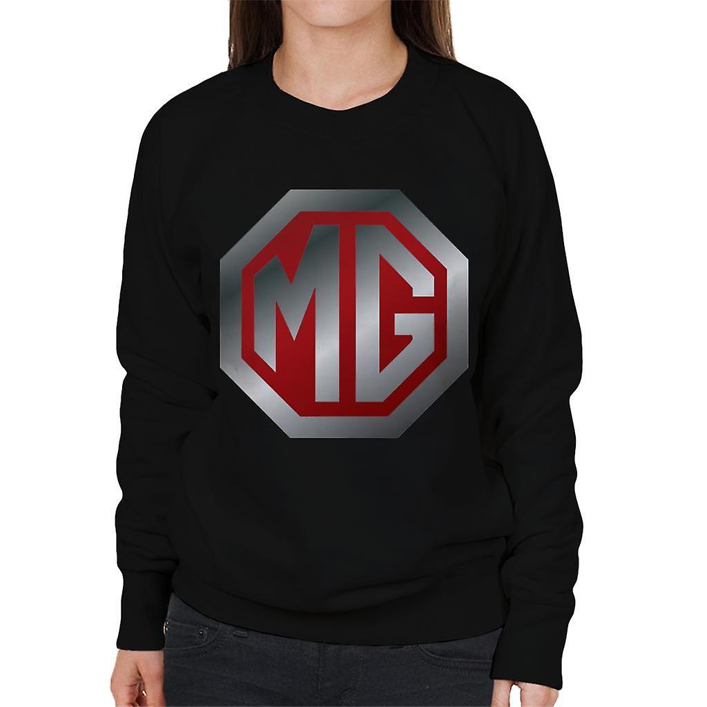 MG Shiny Red And Chrome Logo British Motor Heritage Women's Sweatshirt Black Large