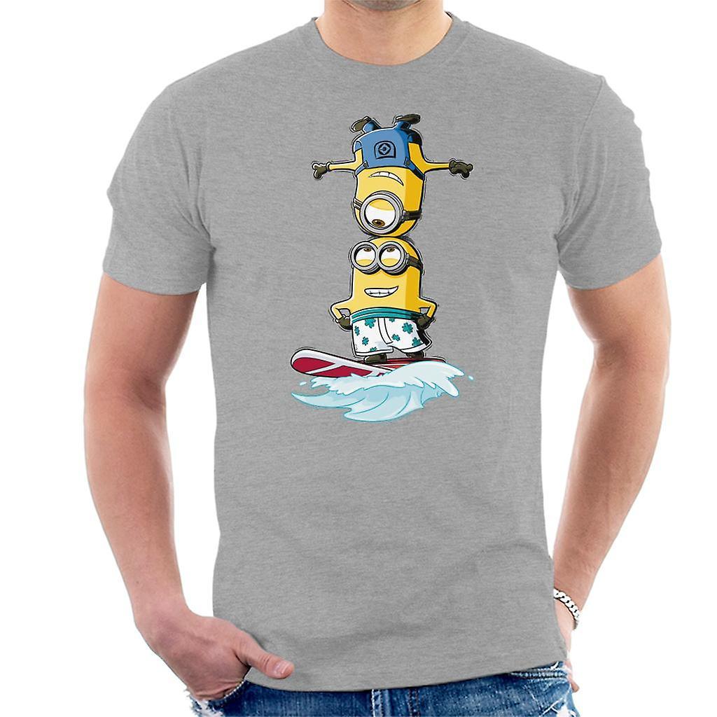 Despicable Me Minions Head Surfing Men's T-Shirt Heather Grey X-Large