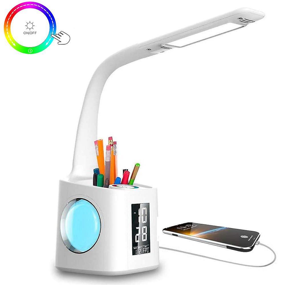 unbrand Led Desk Lamp With Usb Charging Port, Night Atmosphere Lamp, Alarm Clock, Pen Holder, Calendar, 3-Le