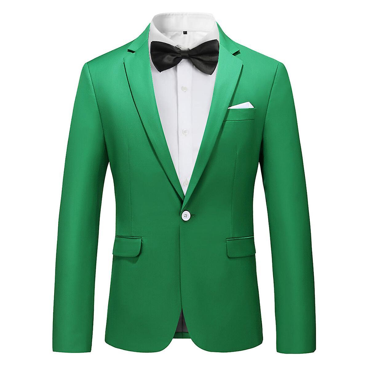 Allthemen Mens Business Wedding Blazer Solid Color Slim Fit Suit Jacket Green S