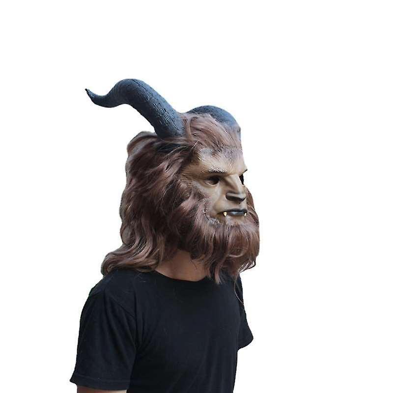 Moye Beast Mask Beast Cosplay Mask with Wig for Adult brown