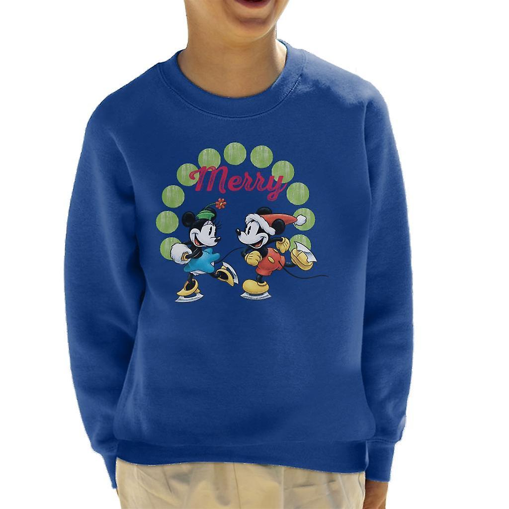 Disney Christmas Mickey And Minnie Mouse Ice Skating Kid's Sweatshirt Royal Blue Small (5-6 yrs)