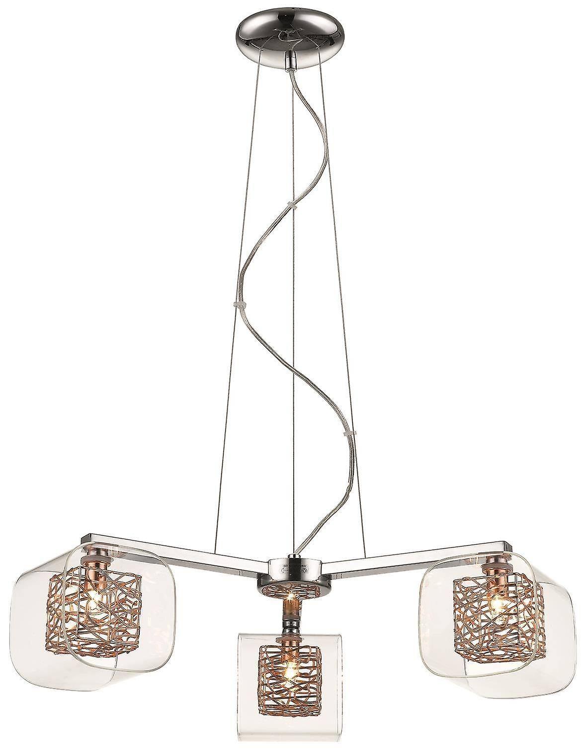 Spring 3 Light Multi Arm Ceiling Pendant Mesh Chrome Copper Glass Three G9