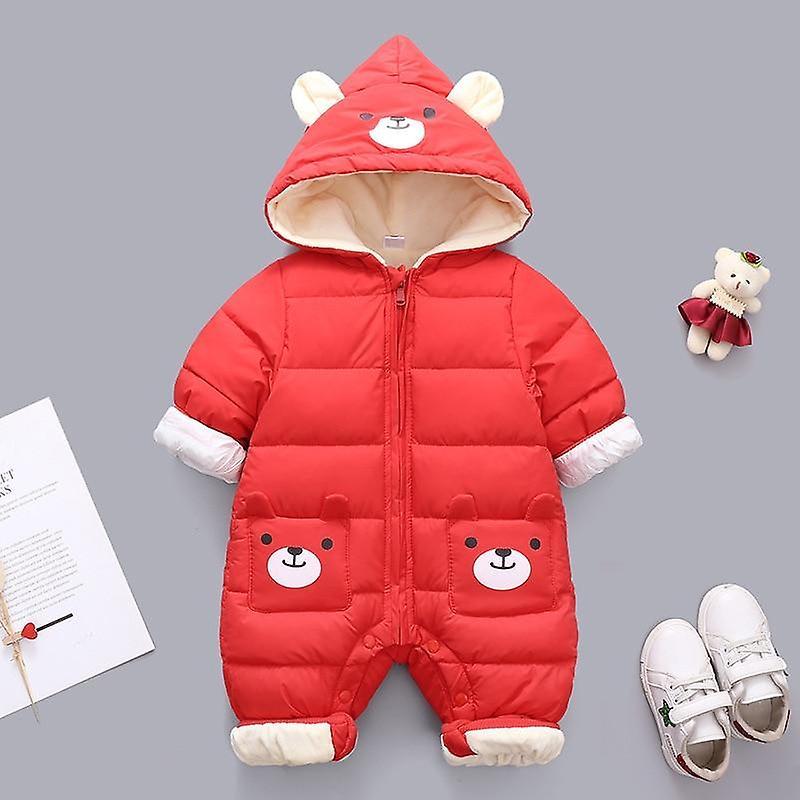 Slowmoose Baby Clothes Winter Hooded, Rompers, Thick Cotton Warm Outfit, Snowsuit 18M / red4