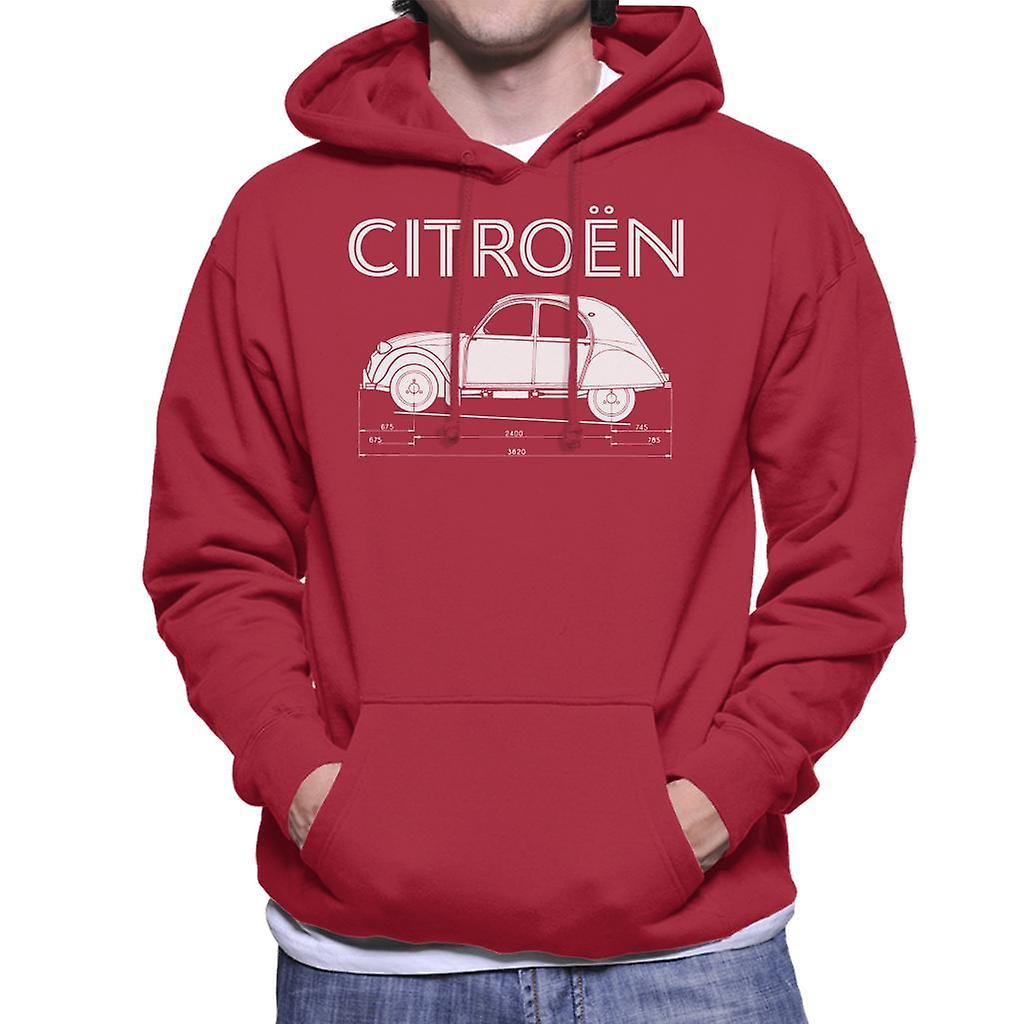 Citro�n Citroen 2CV Dimensions White Diagram Men's Hooded Sweatshirt Cherry Red Medium