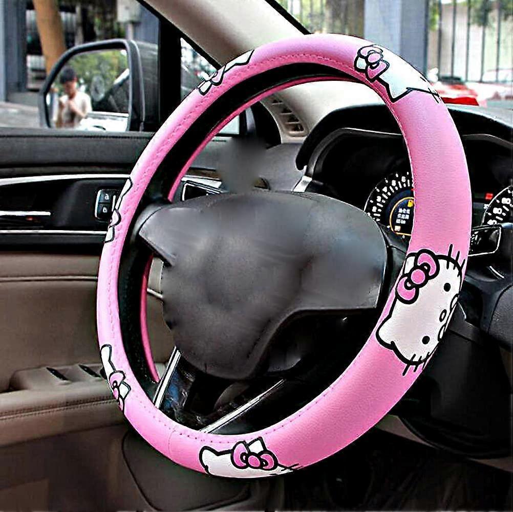 UBIUO Hello Kitty Car Accessories 15 Inch Universal Steering Wheel Cover Microfiber Leather Durable Breathable Soft Snug Grip Protector