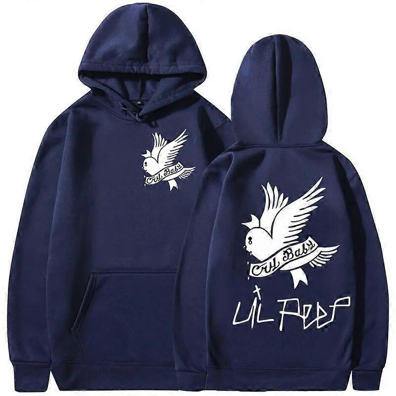 Redkid Rapper Lil Peep Print Graphic Hoodie Men Women Hip Hop Fashion Sweatshirt Men Loose Oversized Pullover Hoodies Fleece Streetwear Navy blue n...