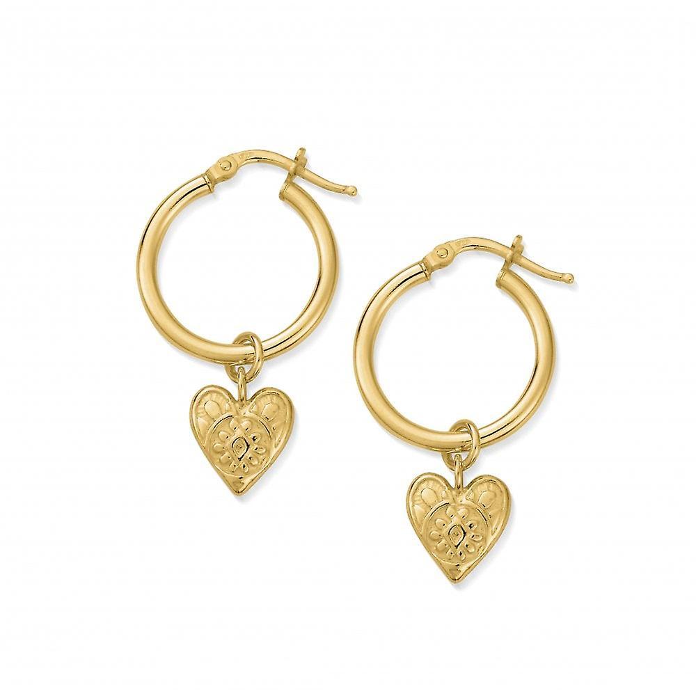 Women's ChloBo Gold Patterned Heart Hoop Earrings GEH758