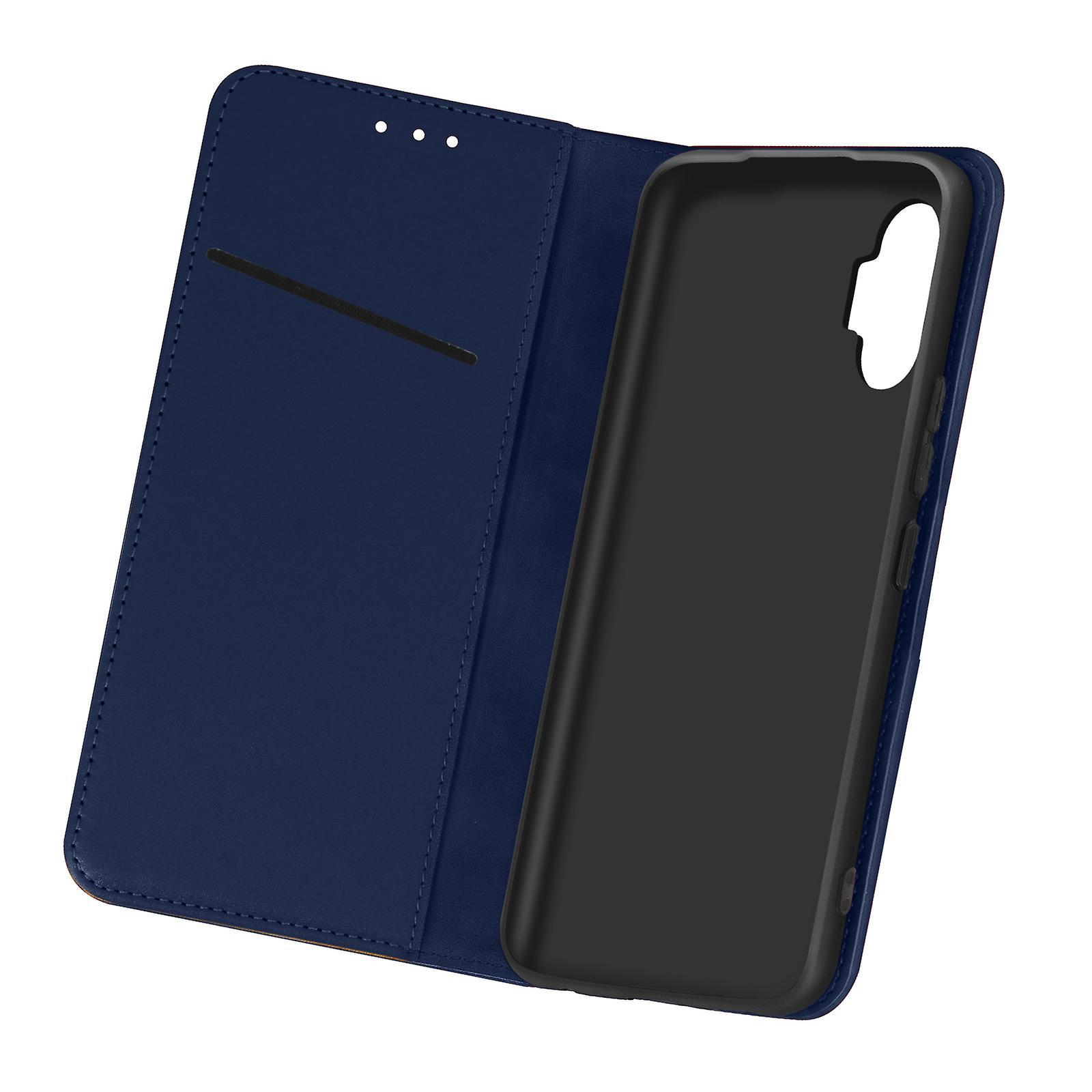 Avizar Leather Folio Case for Galaxy A32, Video Stand Real Leather Blue Bleu Nuit