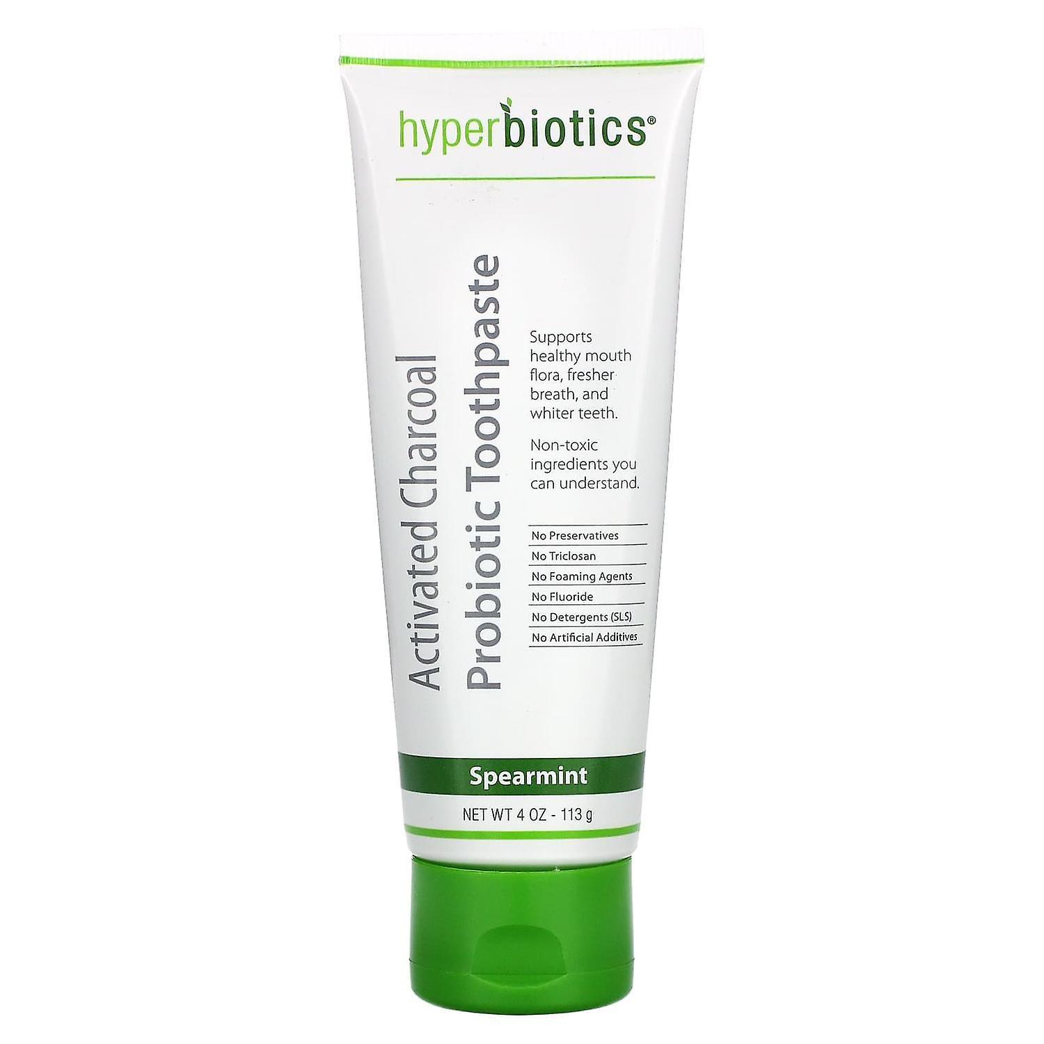 Hyperbiotics, Activated Charcoal Probiotic Toothpaste, Spearmint, 4 oz (113 g)