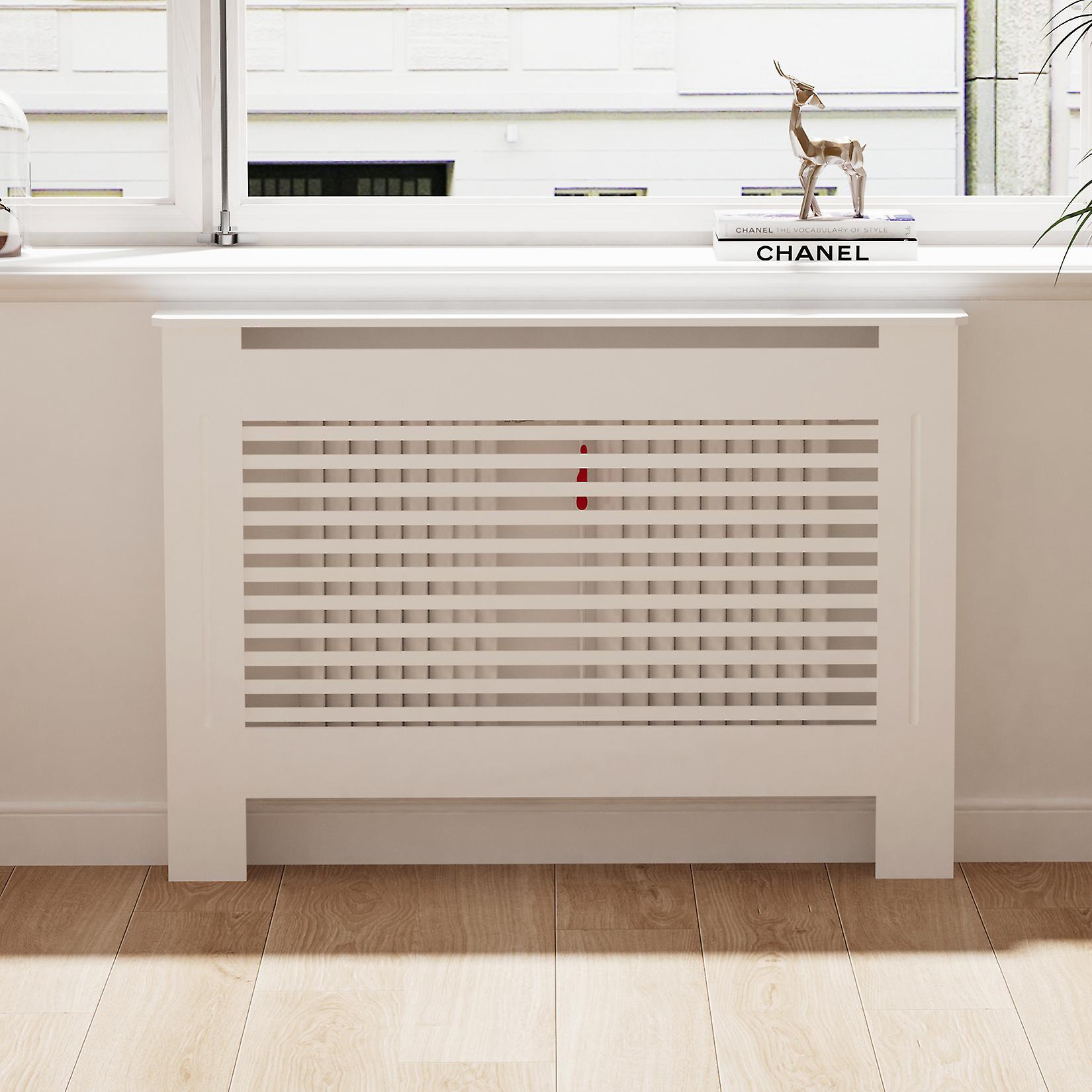 Unho 92cm Tall Radiator Cover Modern Cabinet Mdf Slats Wood Grill Horizontal - 111 x 19 x 92 cm