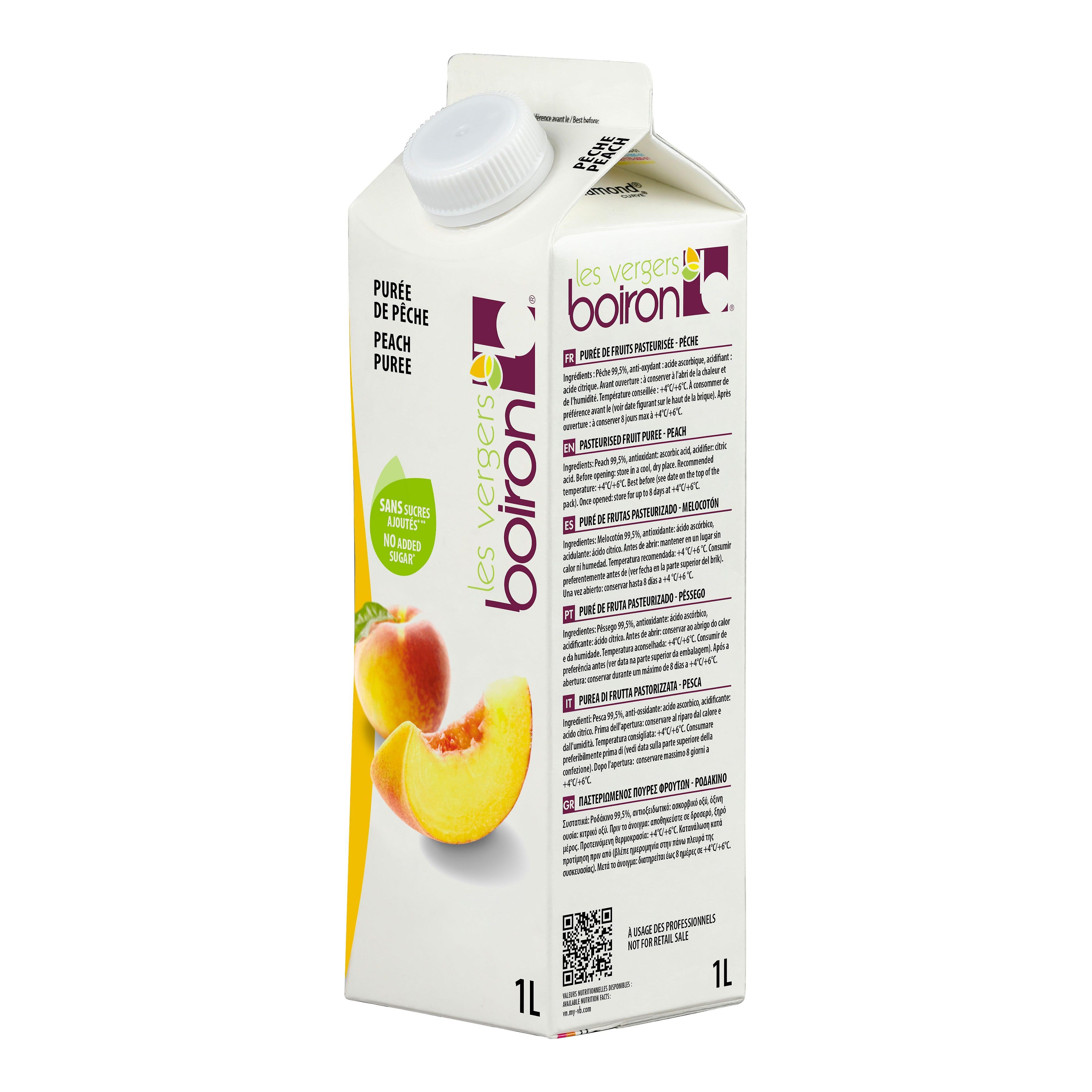 Boiron Peach fruit puree 1 litre - Perfect for Cocktails, Smoothies, and Desserts.