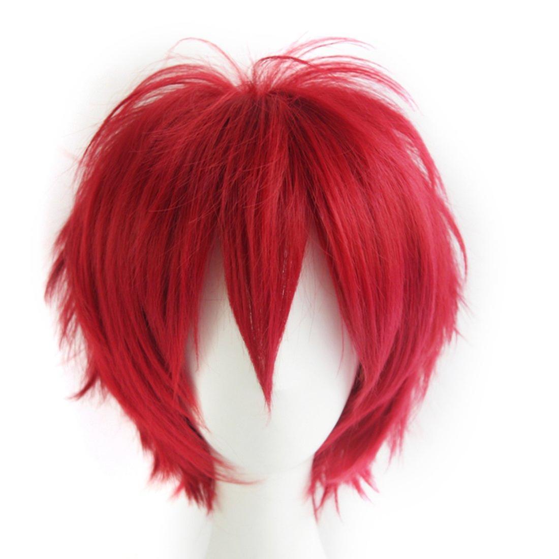 JUSCH Wekity Unisex Anime Short Cosplay Wig With Bangs Heat Resistant Hair,Claret,WZ-1211R