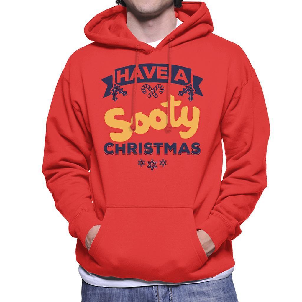 Sooty Christmas Have A Sooty Christmas Blue Banner Design Men's Hooded Sweatshirt Red Large