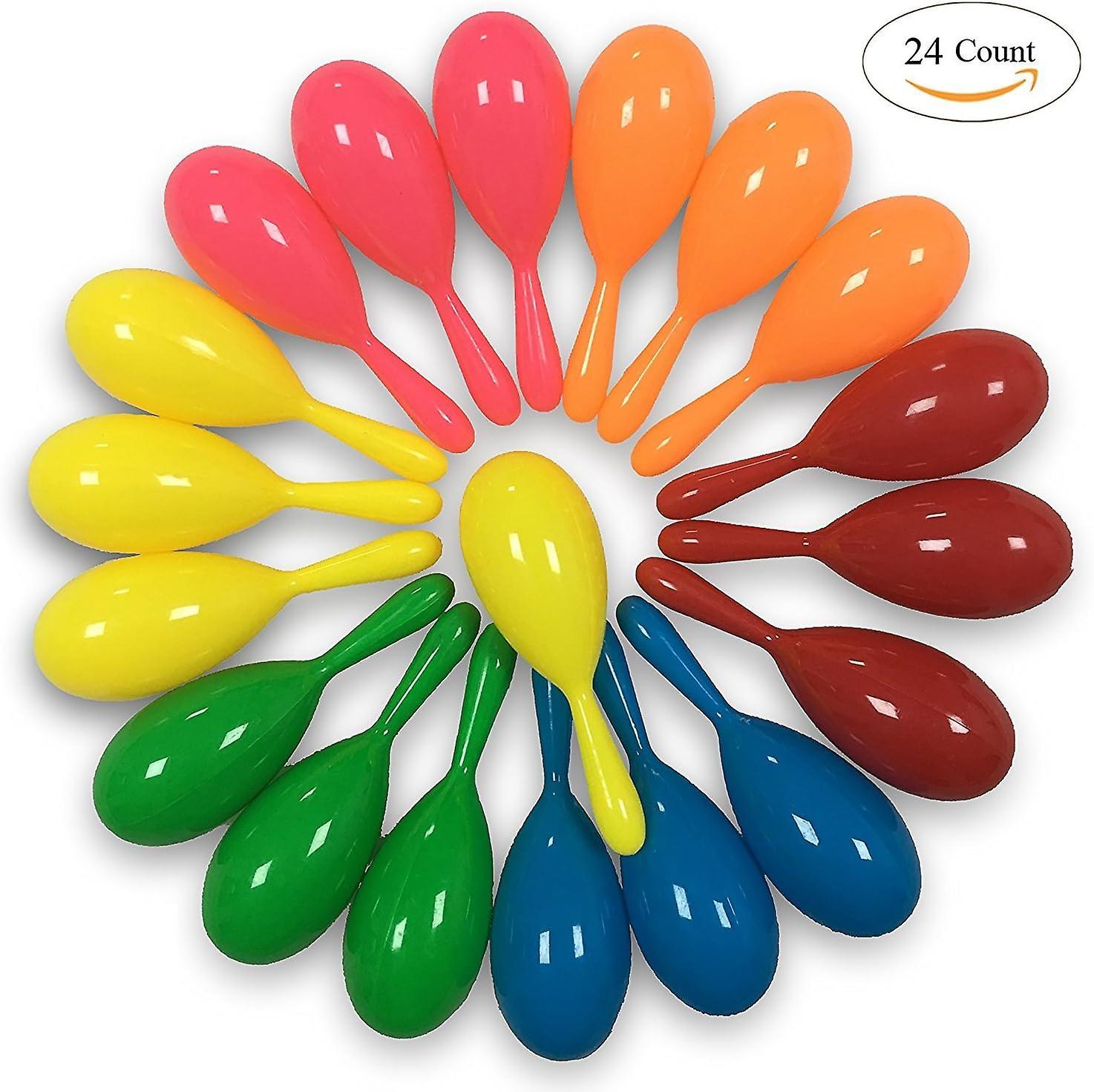 Bnetiza 24PCS Neon Maracas Shakers Mini 6 Colors Noisemakers for Mexican Cinco de Mayo Fiestas Centerpiece Decoration or Party Favors