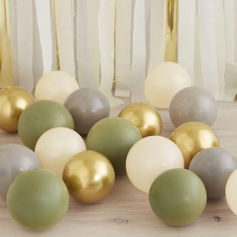 Ginger Ray 5" Gold Grey Green Party Balloons | Mosaic Balloon Stand Pack Eco Friendly x 40