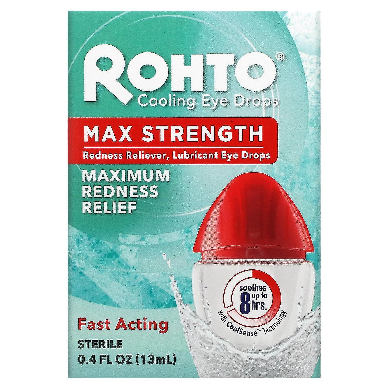 Rohto, Cooling Eye Drops, Max Strength, Maximum Redness Relief, 0.4 fl oz (13 ml)