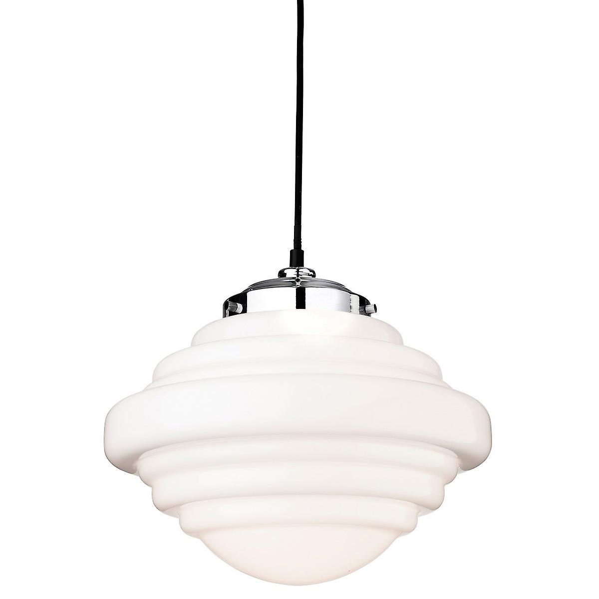 Art 1 Light Ceiling Pendant Chrome Opal White Glass E27