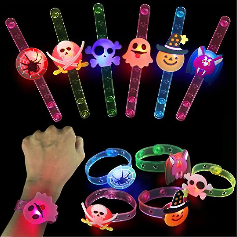 Shinestar 12pcs/set Halloween Party Props, Led Light Up Flash Bracelets Accessories Toys For Kids Toys Prizes Goodie Bag Fillers, Trick Or Treat Gifts