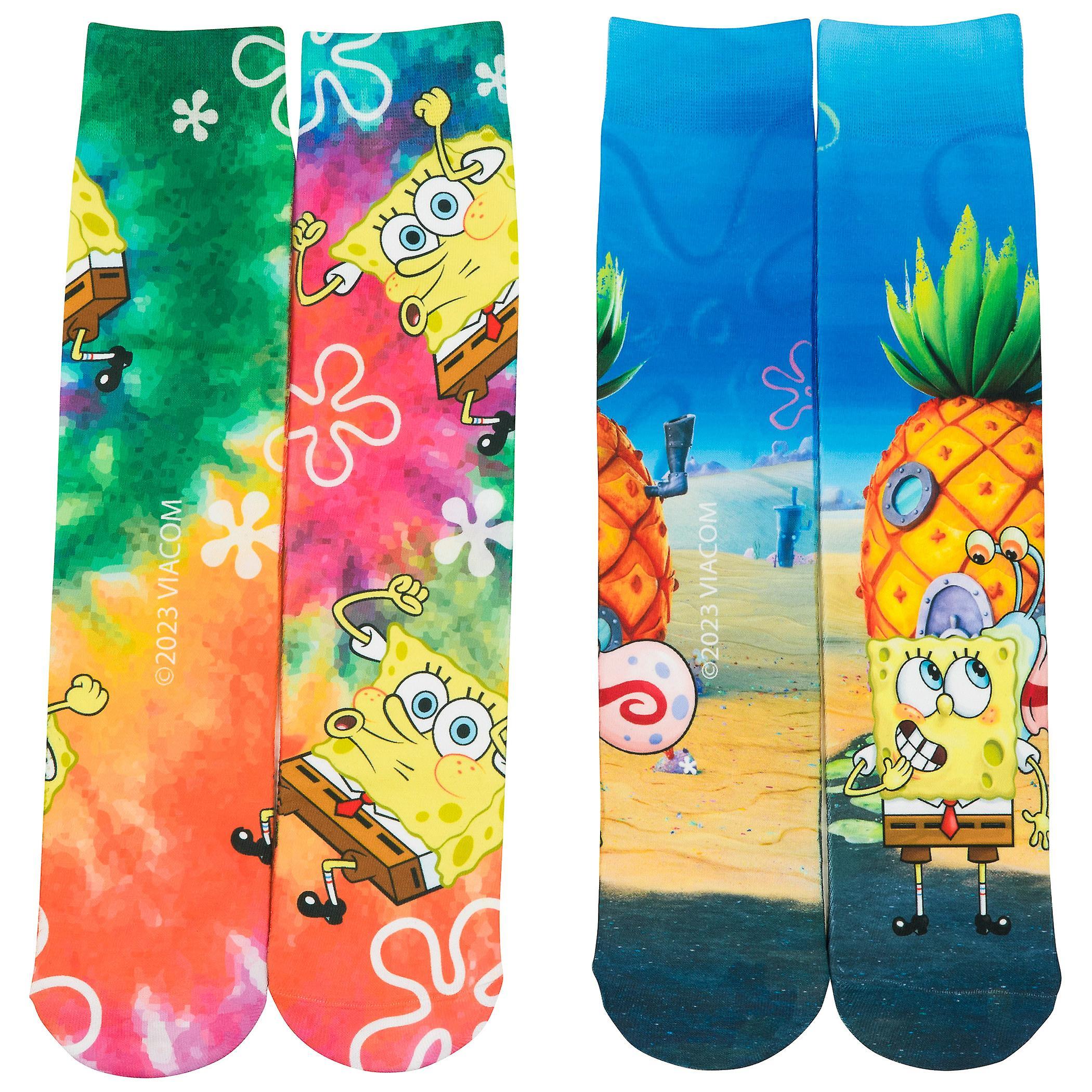 Tv Shows SpongeBob SquarePants I'm Ready Crew Socks 2-Pair VHS Shaped Box Set Multi-Color