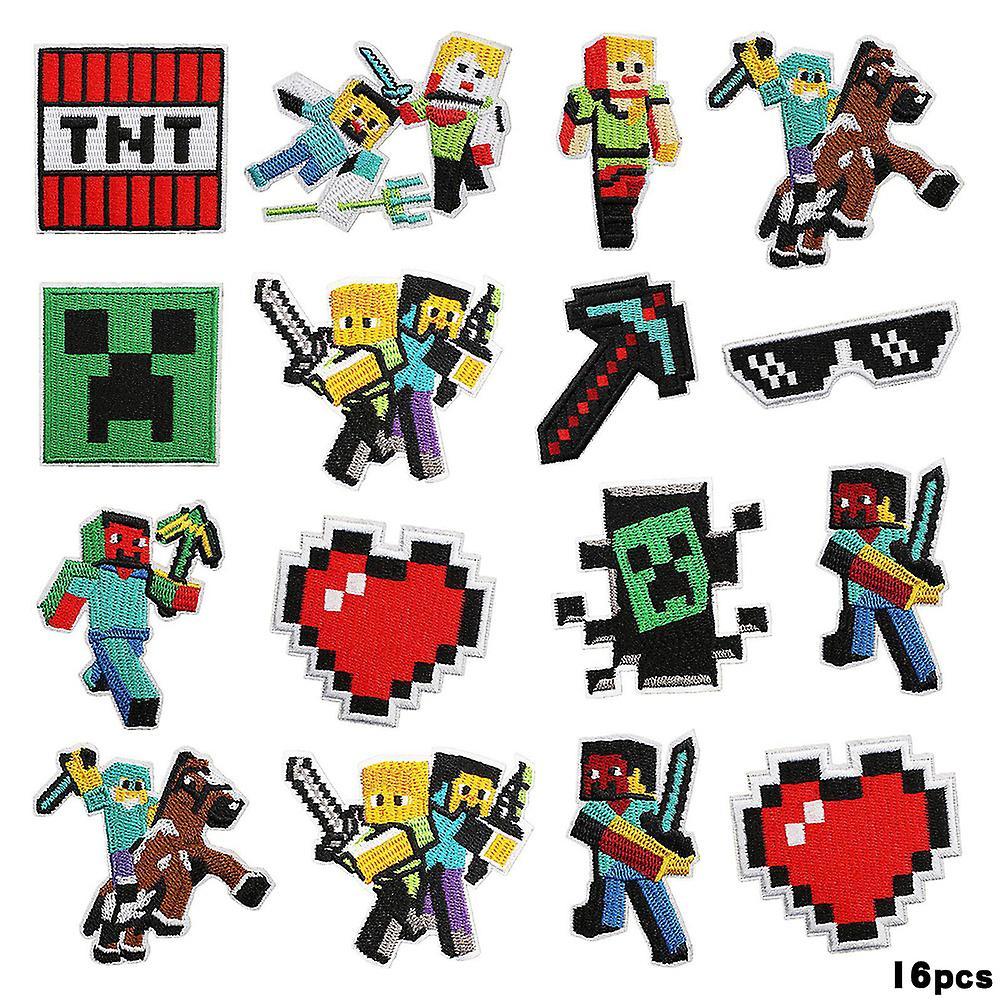 Shakub Minecraft Embroidered Patches Sew On/iron On Patches Decor Applique For Clothes,hat,diy Accessories 16pcs