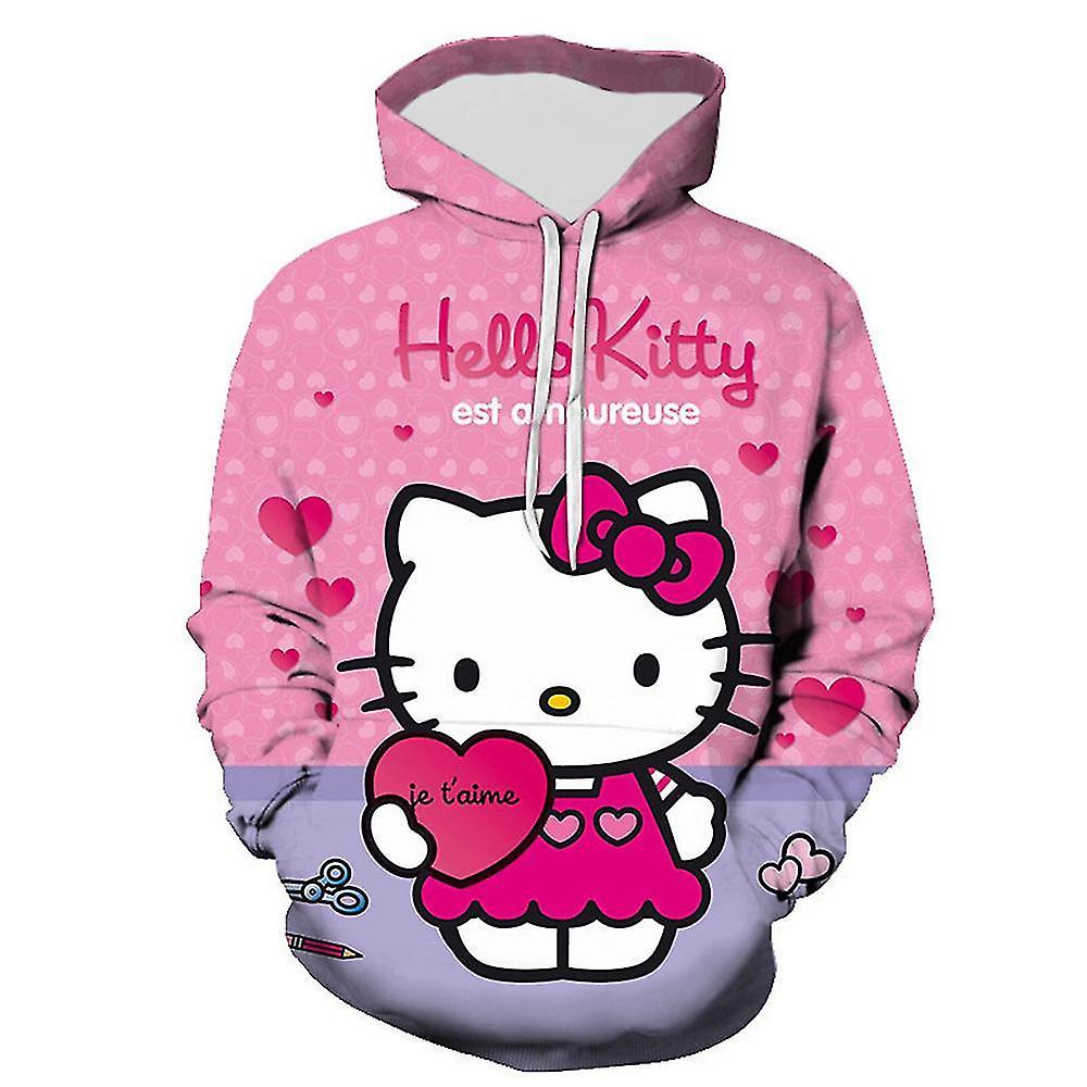 Jxlgv Hello Kitty Printed Casual Sweatshirt Hoodies Hooded Pullover Tops Gifts For 6-10 Years Kids Girls 2 7-8 Years