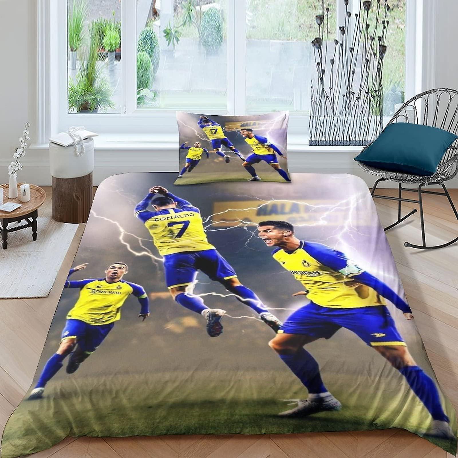 Kerota Ronaldo Al NASSR CR Football Star Duvet Cover with Pillowcase D Cartoon Microfiber with Zipper Single 135*200 CM Single135x200cm