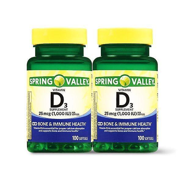 Spring Valley Vitamin D3 Softgels, 1000 Iu, 100 Count, 2 Pack