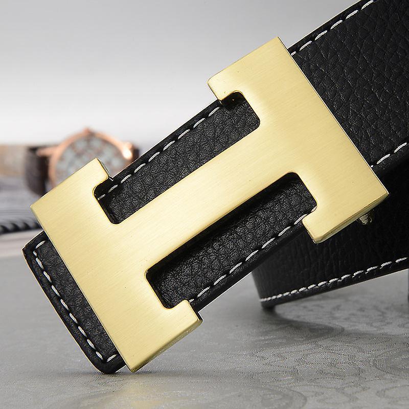 Belt Men's Casual Trendy All-match Middle-aged Persons Youth Pants Belt Black Gold Buckle 120cm