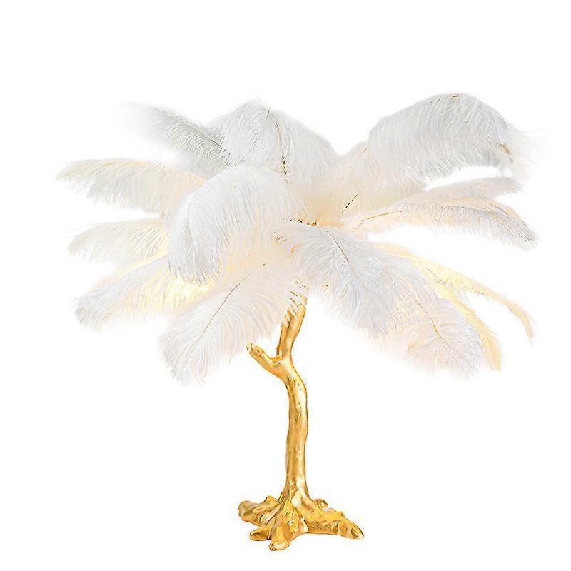 Yiwanb Elegant Ostrich Feather LED Desk lamp - Nordic Style Living Room Bedroom Decorative Lighting Warm light