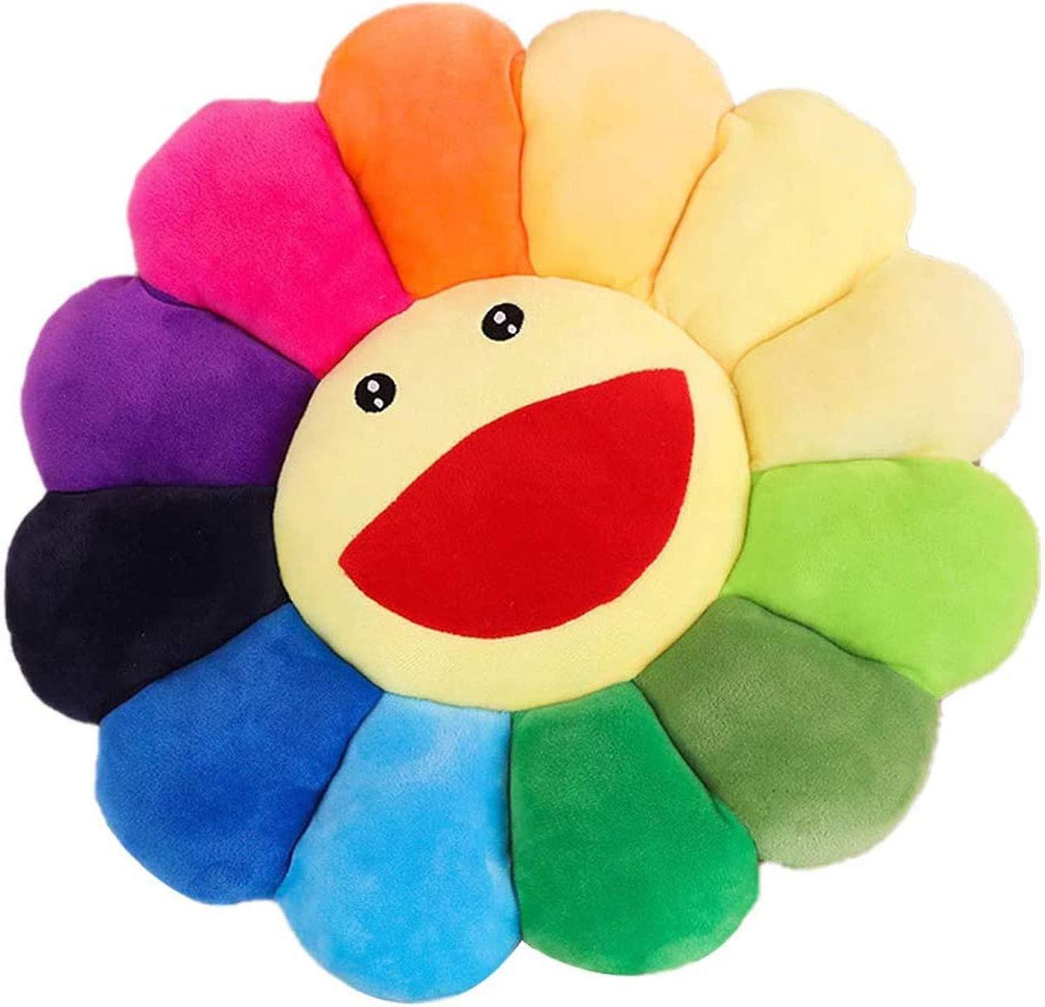 Piao Colorful Plush Sunflower Throw Pillow, Smile Face Murakami Flower Floor Pillow, Colorful Sun Flower Plush Toy, Pet Cushion Mat Pillow, Home Bedro