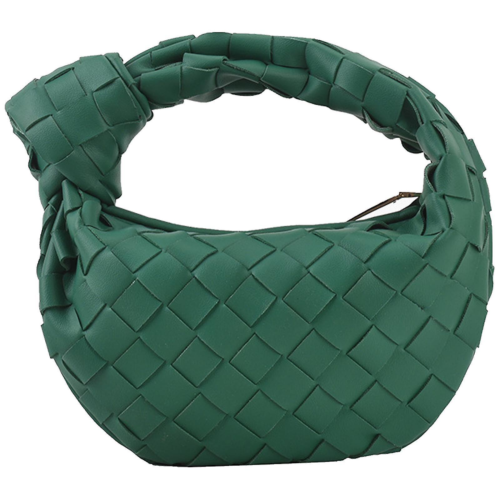 Braided Wallet Hand Clutch Bag Women Woven Microfiber Leather Knotted Handle Pouch Hobo Tote Bag Purse Clutch Handbag - Snngv Dark green