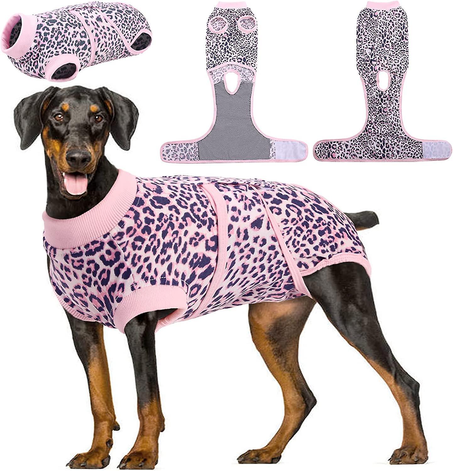 Kaise Dog Surgical Recovery Suit, Pet Leopard Printed Recovery Shirt Dog After Surgery Pink XL