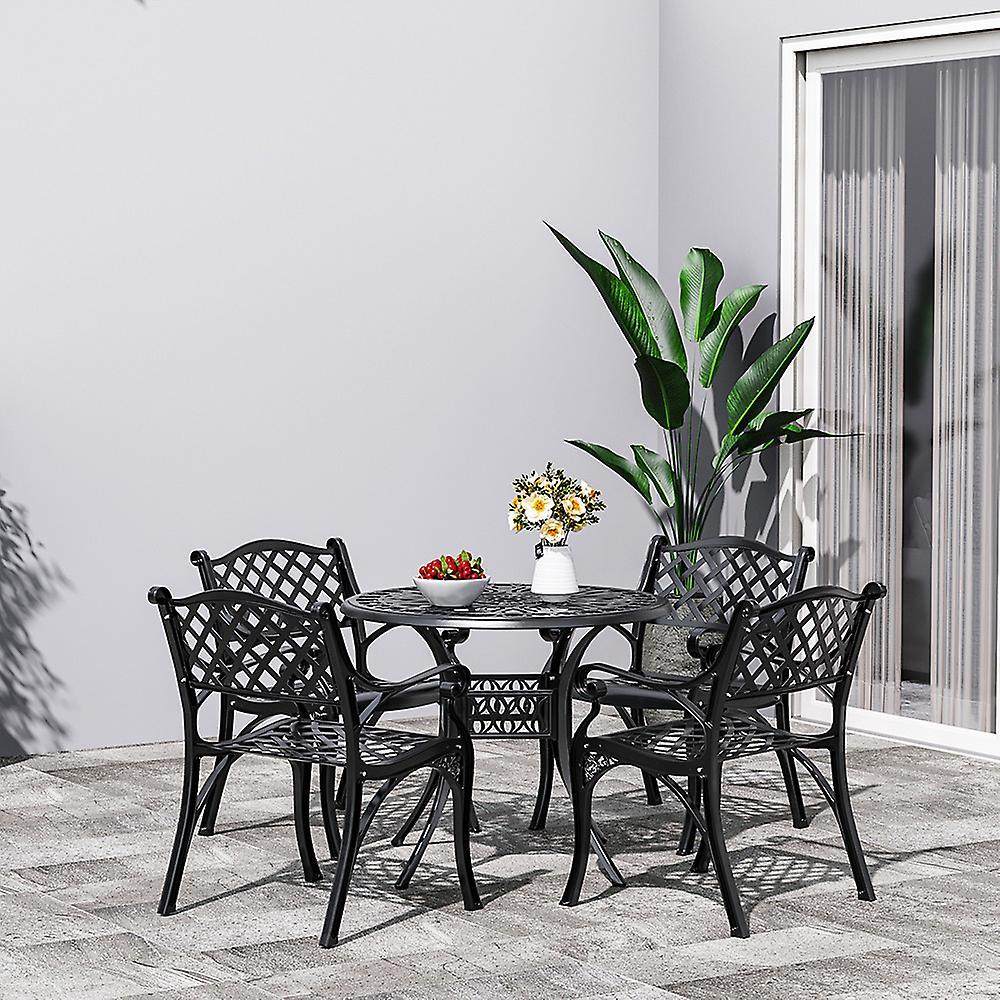 Living And Home Black Set of 5 Retro Garden Cast Aluminum Table Set