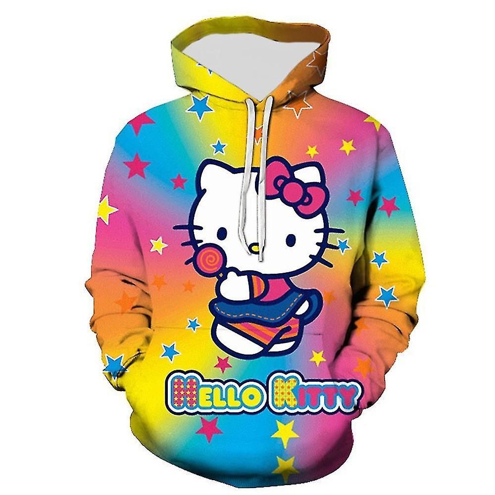 Jxlgv Hello Kitty Printed Casual Sweatshirt Hoodies Hooded Pullover Tops Gifts For 6-10 Years Kids Girls 4 7-8 Years