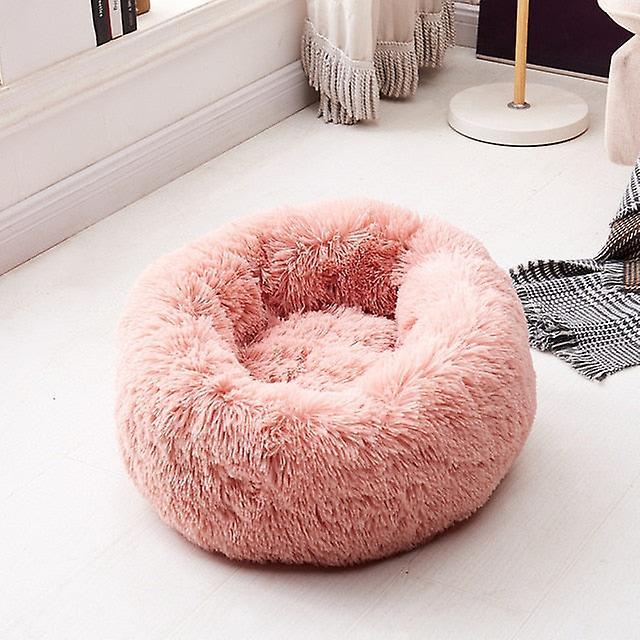 Slowmoose Luxury Soft Plush Round Shape Dog Sleeping Bed - Cat Puppy Sofa For Winter Light Pink S Diameter 50cm