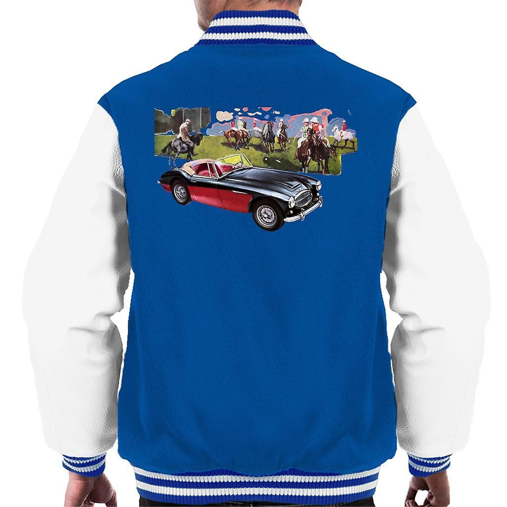 Austin Healey Background Of Sport Horses British Motor Heritage Men's Varsity Jacket Royal/White Small