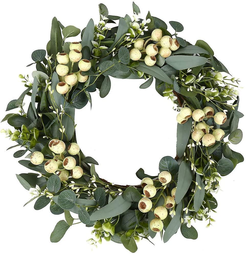 Bosheng Green Eucalyptus Wreath,artificial Eucalyptus Leaves Wreath With Big Berries,spring/summer Greenery Wreath For Front Door Wall Window Decor...