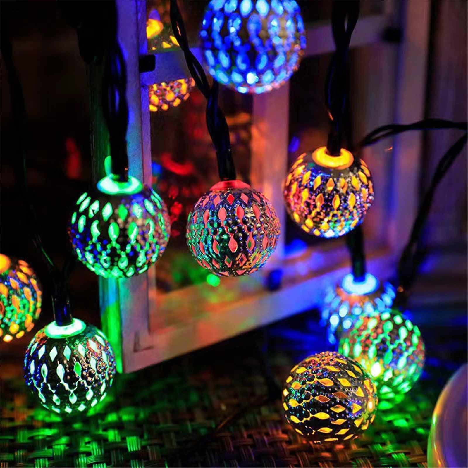 Flye Christmas Led Moroccan Hollow Metal Ball Led String Lights Battery Powered For Wedding Holiday Home Party Decoration D