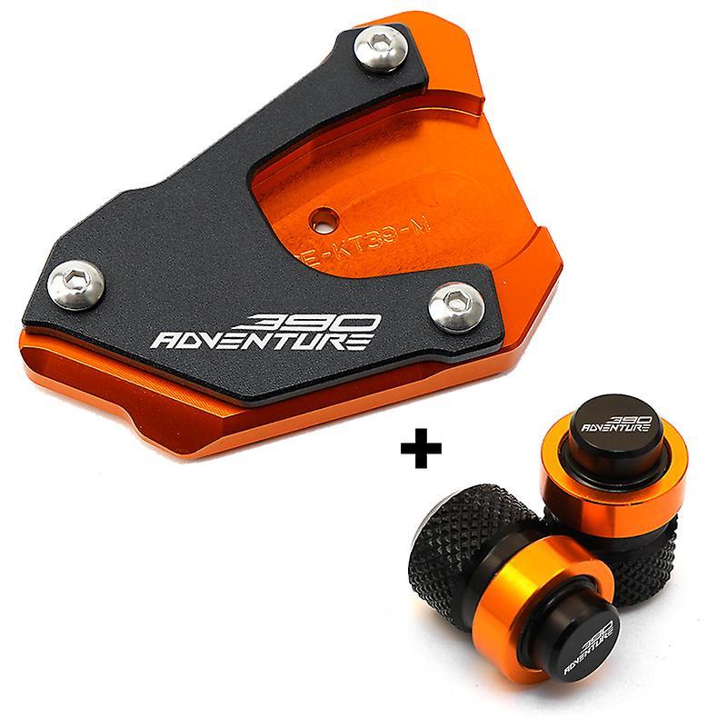 Roobeki For KTM 390 Adventure 390 ADV 390Adventure 2021 2022 2023 Motorcycle Accessories Kickstand Side Stand Enlarger Pad Valve Caps Orange Combo