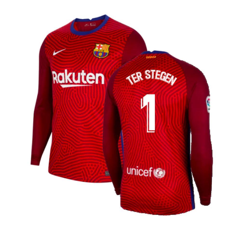 Nike 2020-2021 Barcelona Away Goalkeeper Shirt (Red) - Kids (Ter Stegen 1) XLB